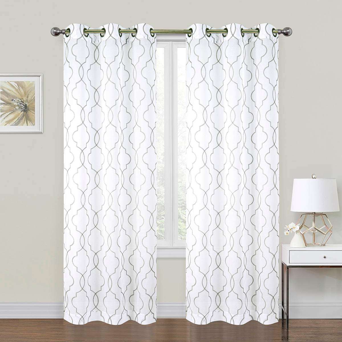 2 Pack & Metallic Embroidered Geo Grommet Curtain Panels 84"