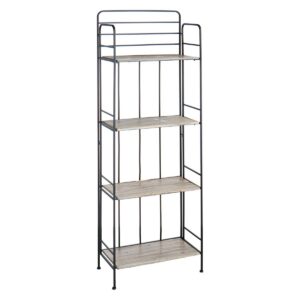 4 Tier Metal Baker Rack With Folding Wooden Top Shelves