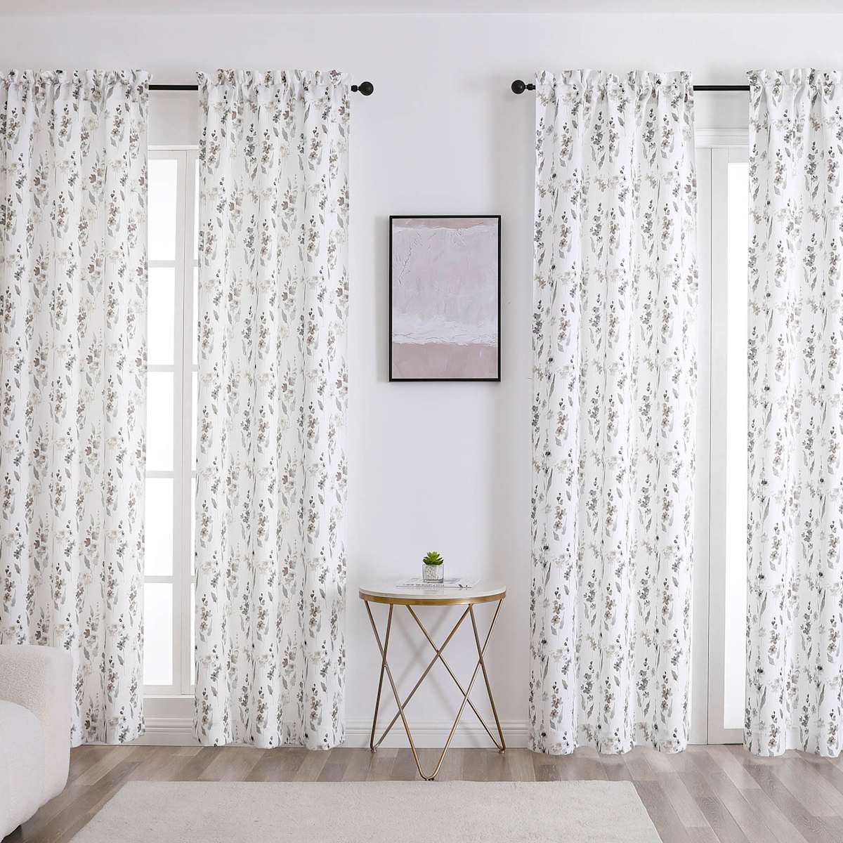 Isla 4 Pack Neutral Printed Blackout Rod Pocket Curtain Panels