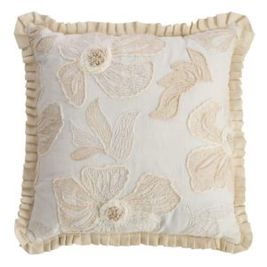 Cotton Linen Embroidered Floral Throw Pillow 20"