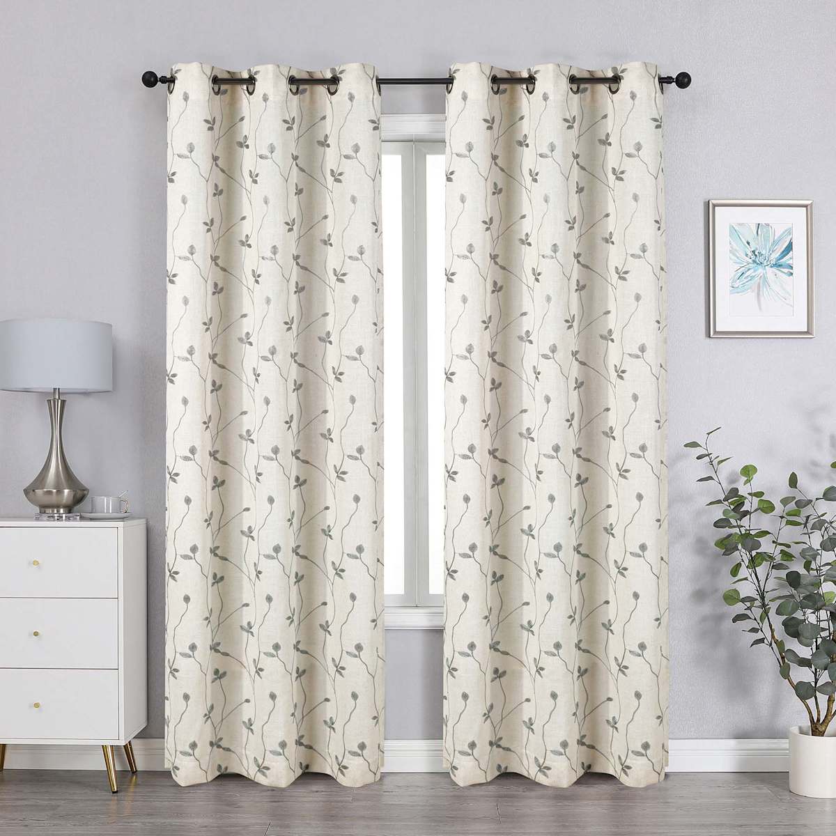 Rowen & Embroidered Light Filtering Grommet Curtain Panel 95"