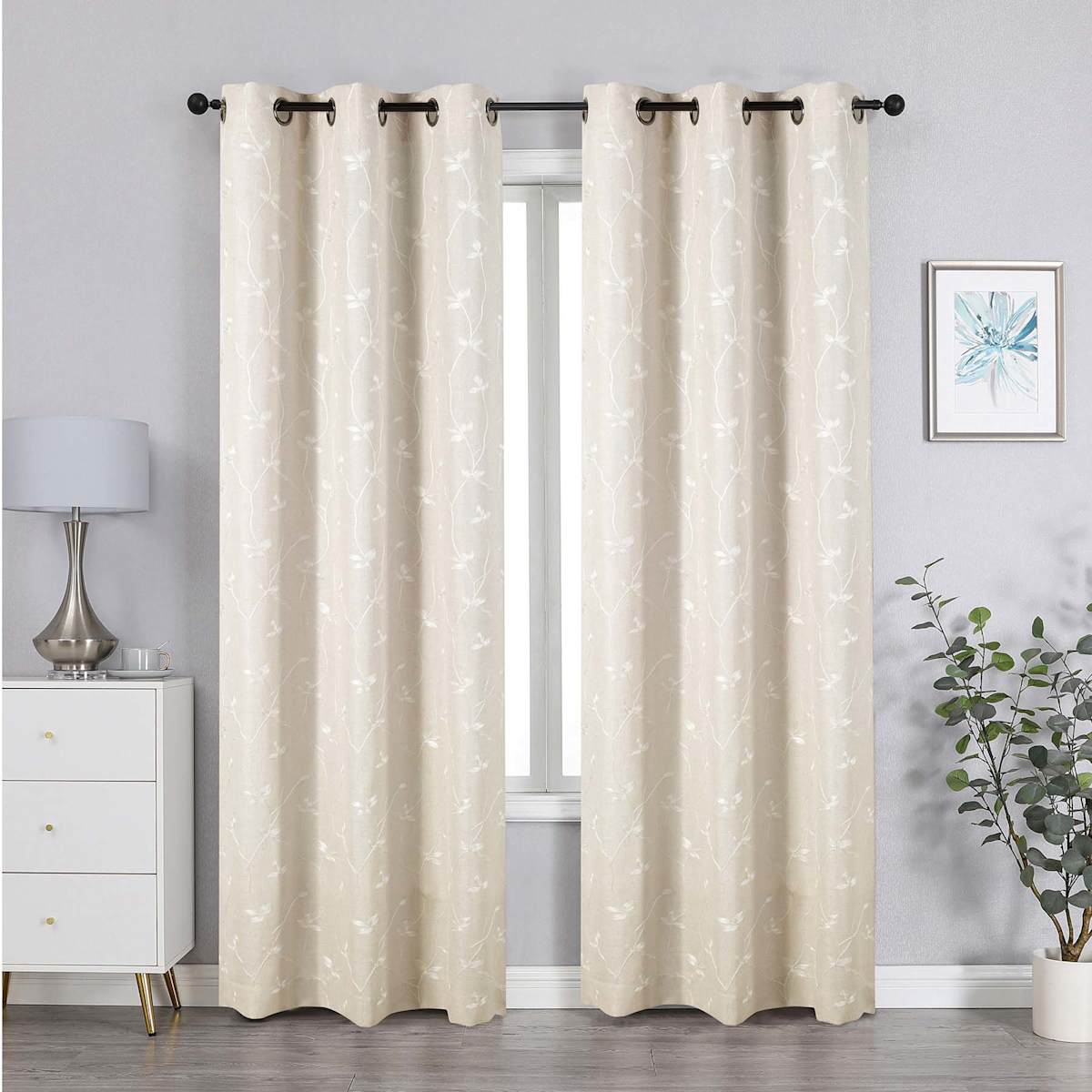 Rowen & Light Embroidered Filtering Grommet Curtain Panel 84"
