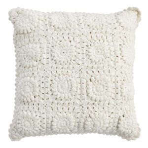 Cotton Hand Made Crochet Throw Pillow With Scalloped Edge 18"