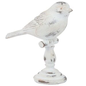 Whitewash Bird Branch Figurine 5"