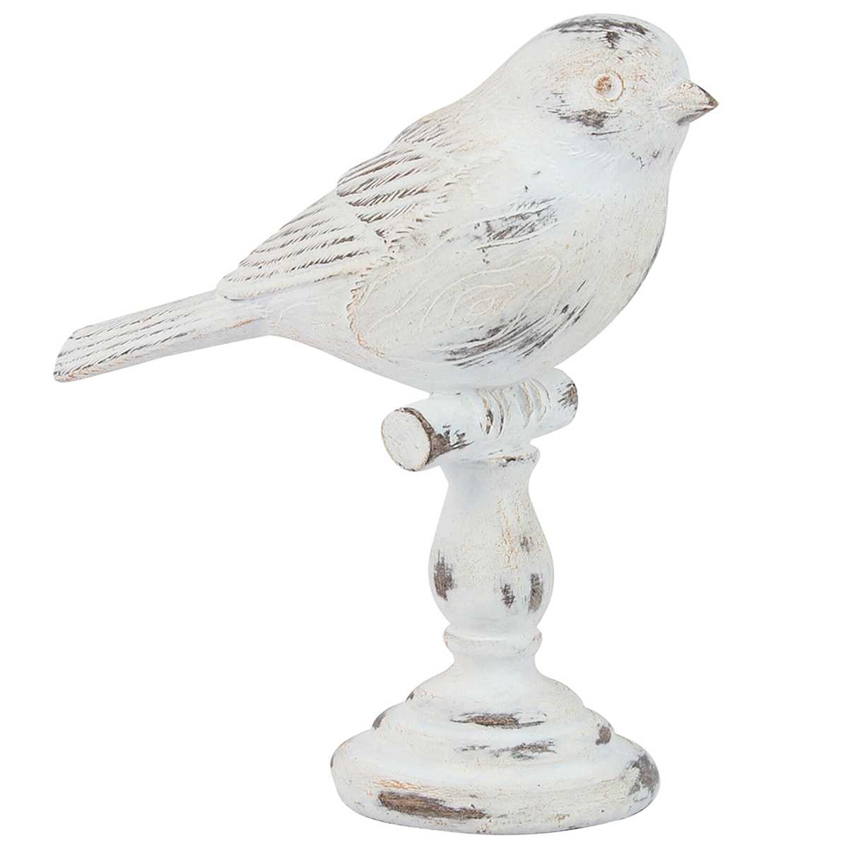 Whitewash Bird Branch Figurine 5"